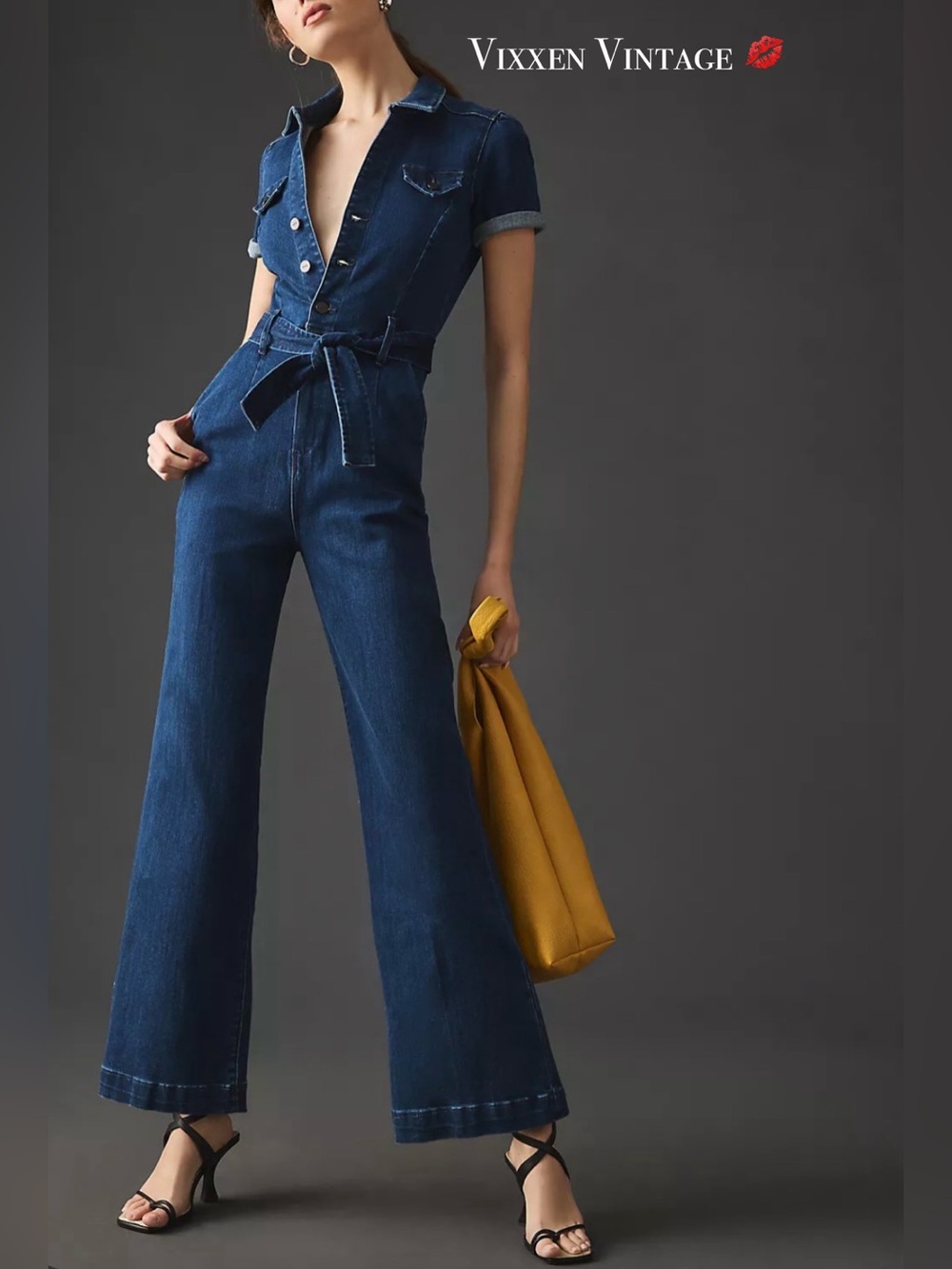 PAIGE WIDE LEG STRETCH DENIM 'ANESSA SHORT SLEEVE JUMPSUIT' IN JELINA